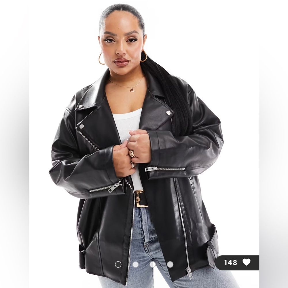 ASOS Design Curve Longline Oversized Faux Leather Jacket Black